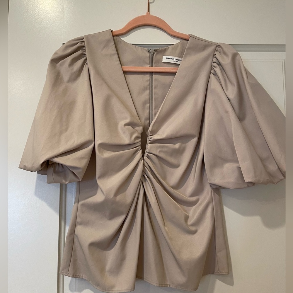 Amanda Uprichard - Puff Sleeve Blouse. Neutral Color. Size S.